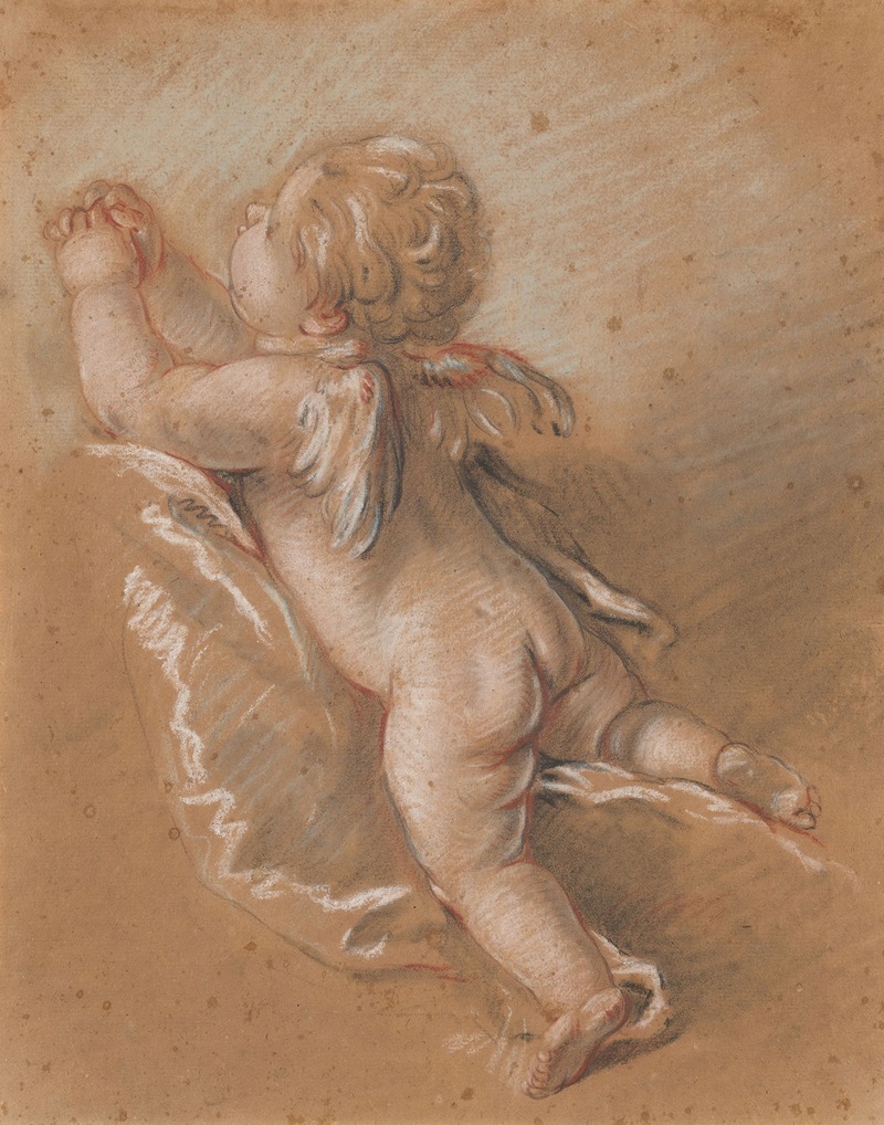 François Boucher - Winged Cherub Seen from the Back with Upraised, Clasped Hands