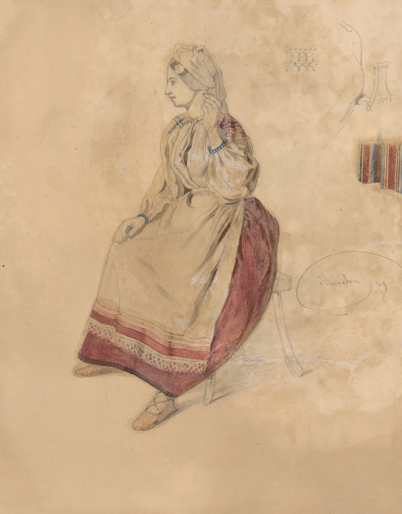 Friedrich Carl von Scheidlin - Seated Young Woman in a Folk Costume