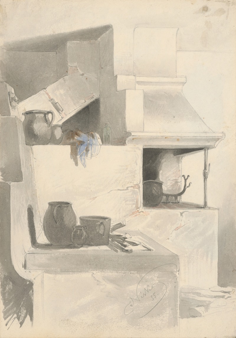 Friedrich Carl von Scheidlin - Sketch of Fireplace with Kitchen Utensils