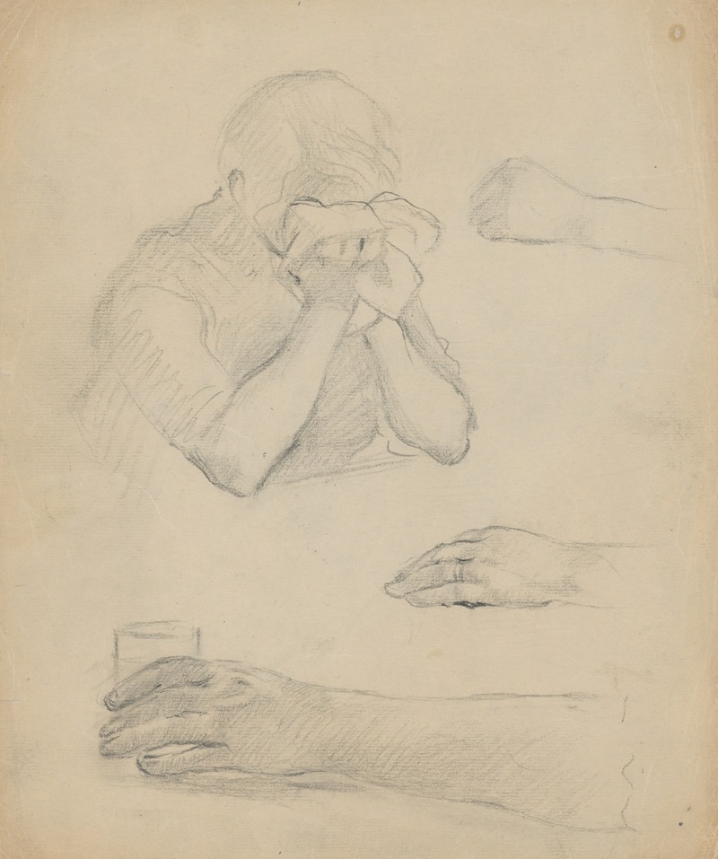 Gustáv Mallý - Sketch of Crying Woman and Detailed Hands Study