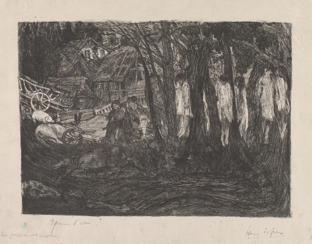 Henri de Groux - Boslandschap met lichamen opgehangen aan bomen