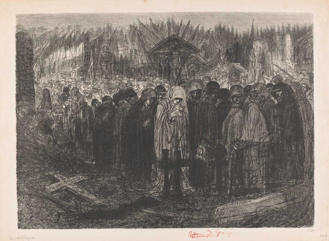 Henri de Groux - Grote menigte figuren met kap op een begraafplaats