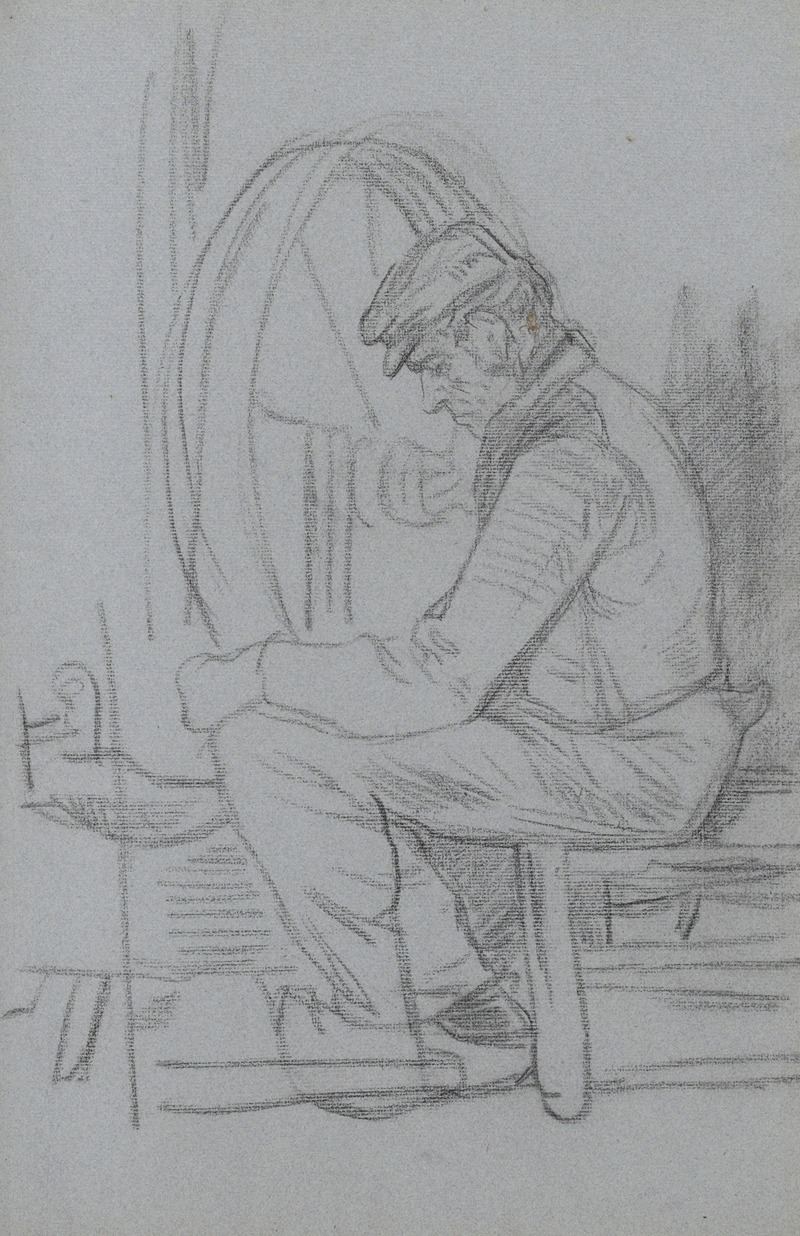 Jan Veth - Interieur met een boer bij een rad, vermoedelijk van een werktuig