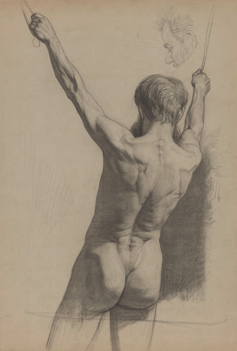 Jan Veth - Staand mannelijk naakt met opgeheven armen, op de rug gezien