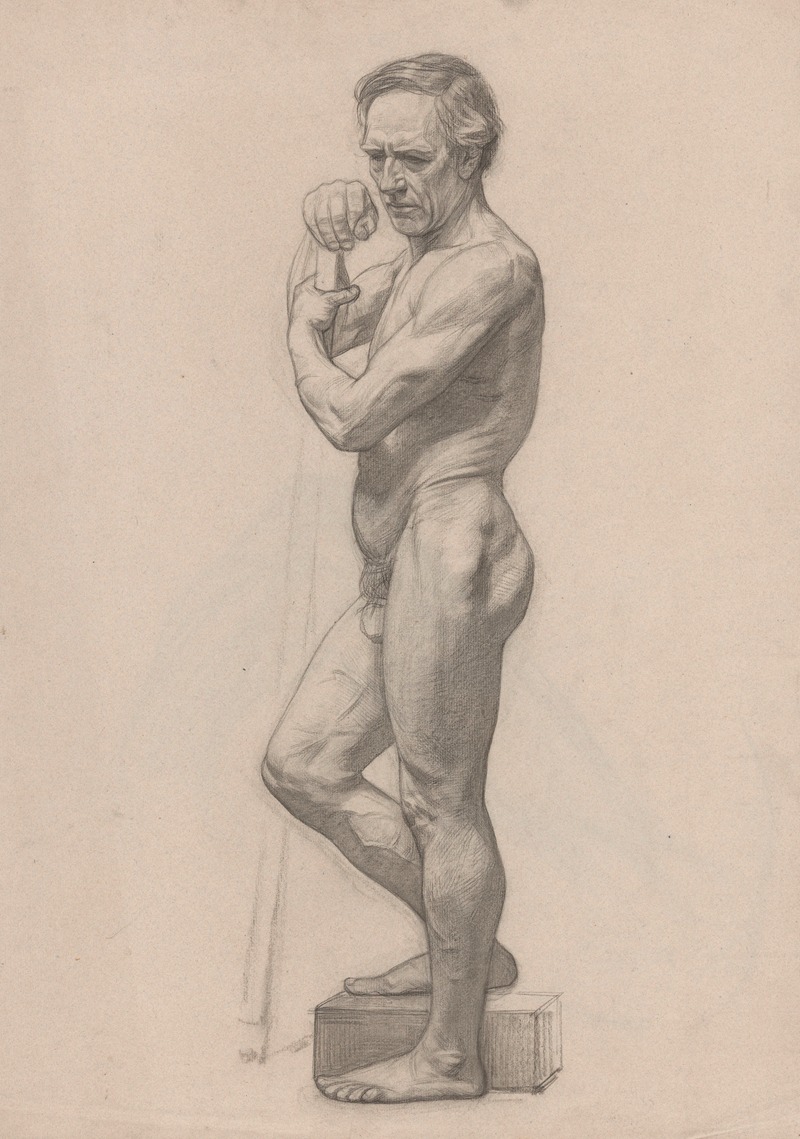 Jan Veth - Staand mannelijk naakt, met stok, naar links