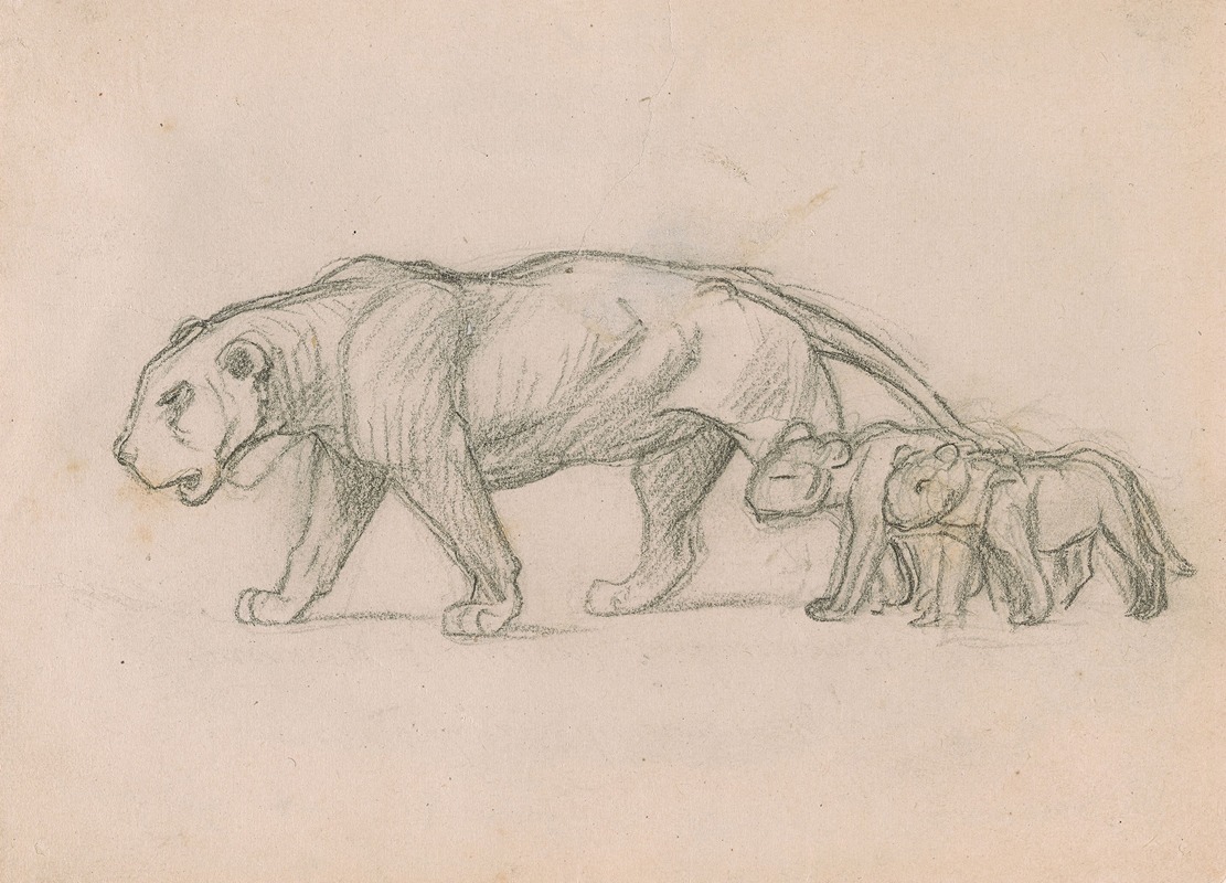 Jean-Léon Gérôme - Lioness and her Cubs