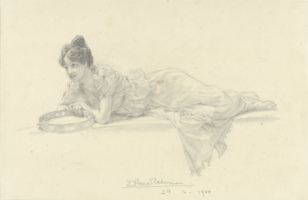 Lawrence Alma-Tadema - Liggende vrouw met tamboerijn