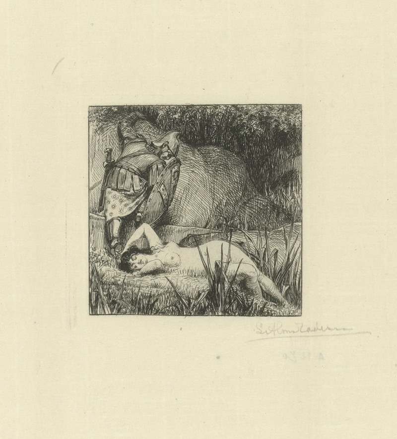 Lawrence Alma-Tadema - Naakte vrouw en een geharnaste ridder