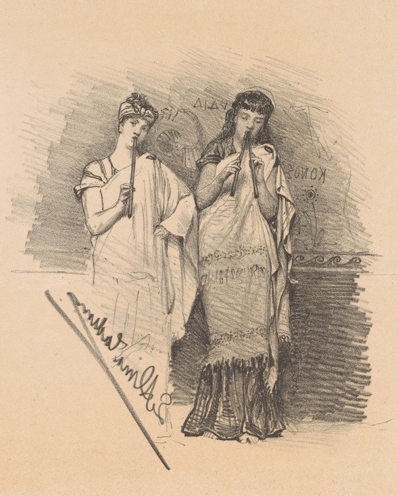 Lawrence Alma-Tadema - Twee vrouwen blazen op fluiten