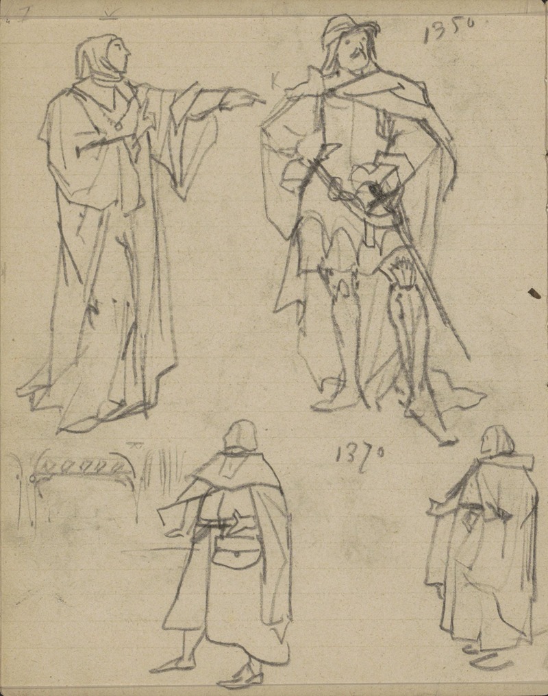 Marius Bauer - Figuren in kostuums uit 1350 en 1370