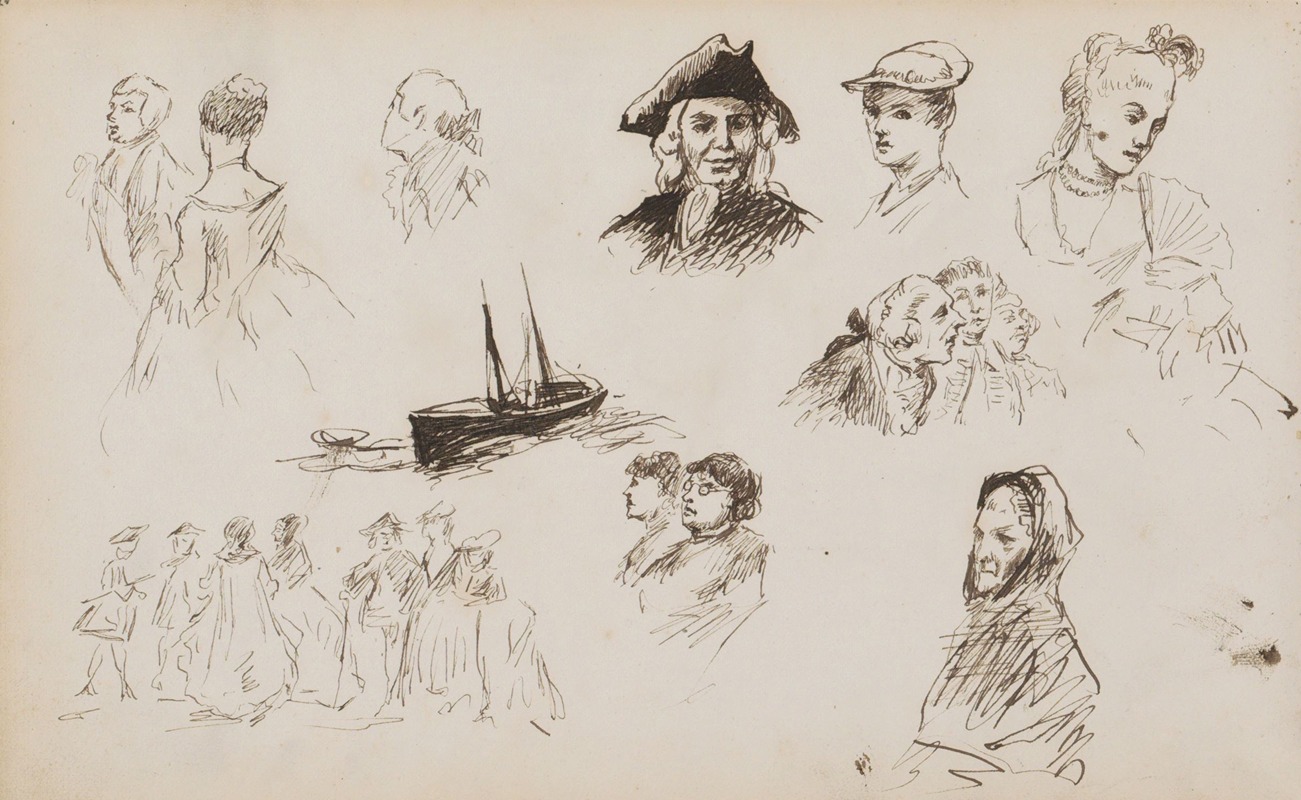 Marius Bauer - Figuurstudies en een zeilschip