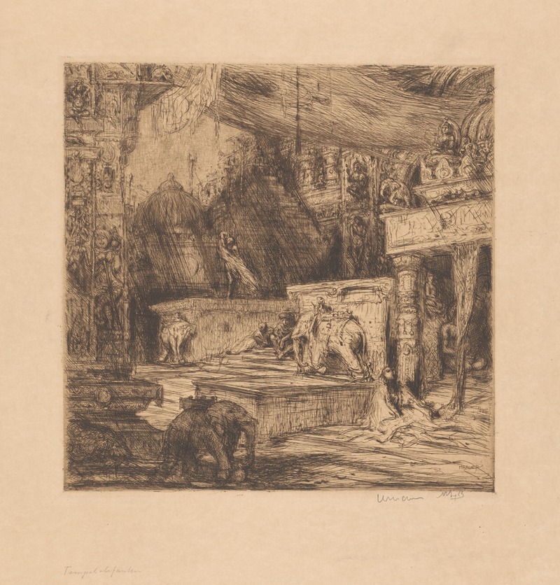Marius Bauer - Olifanten en figuren bij een tempel