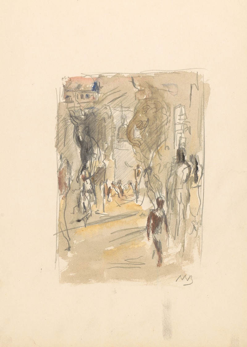 Marius Bauer - Straat met figuren in Ceylon