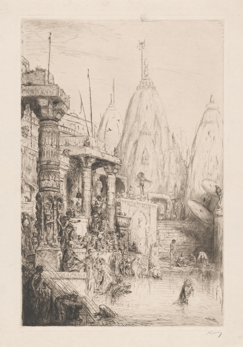 Marius Bauer - Tempel met figuren aan de Ganges