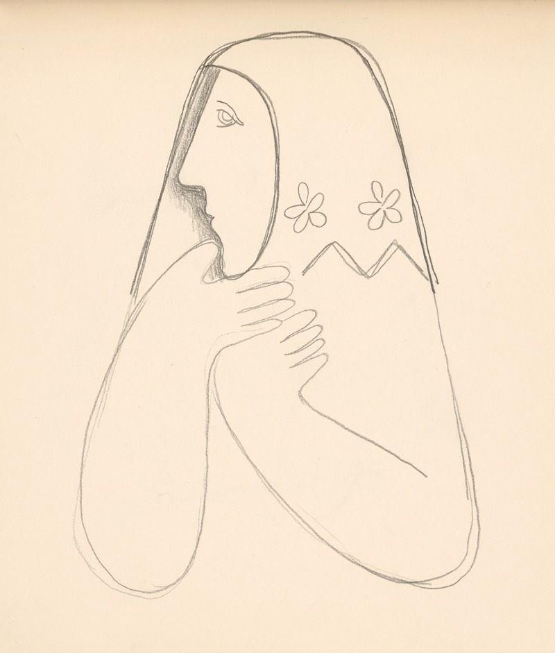 Mikuláš Galanda - Štúdia ženy v kvetovanej šatke s podopretou bradou