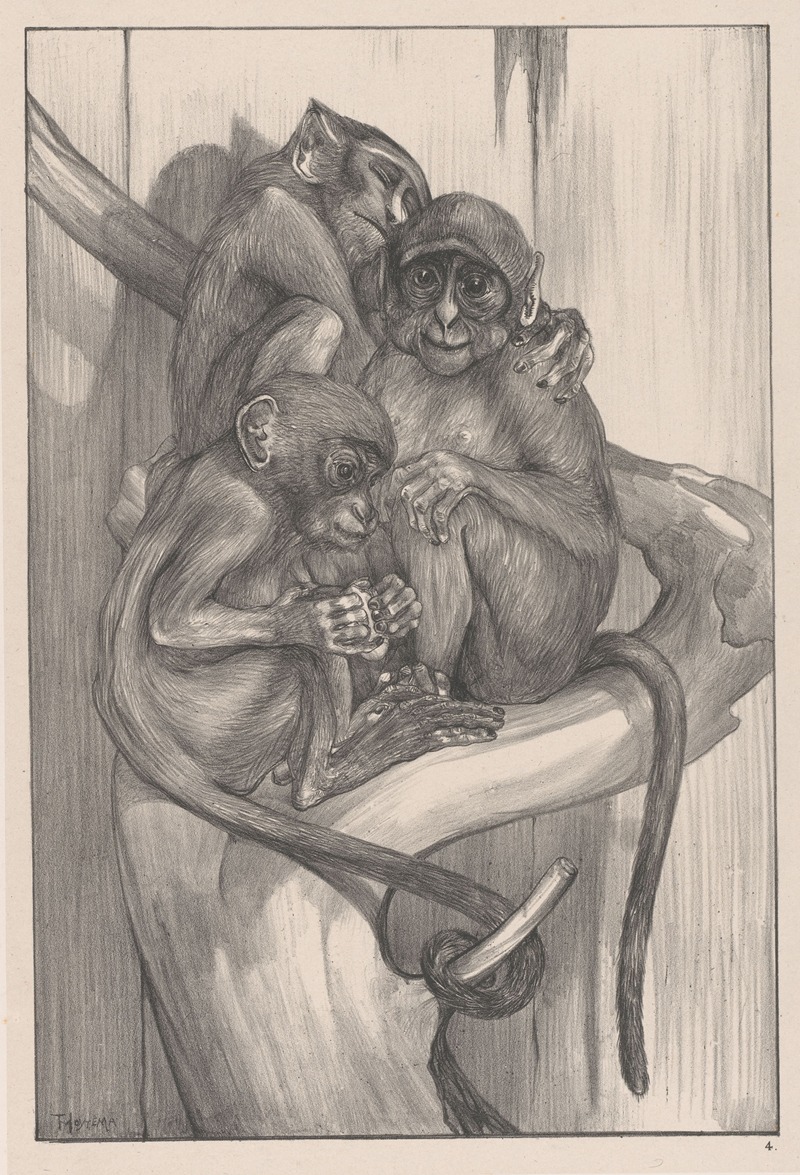 Theo van Hoytema - Drie apen op een boomstronk