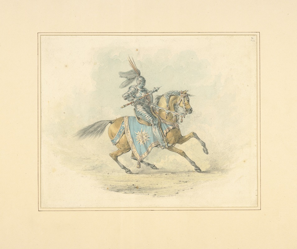 Henry Thomas Alken - Knight in armor with mace, mounted on horse