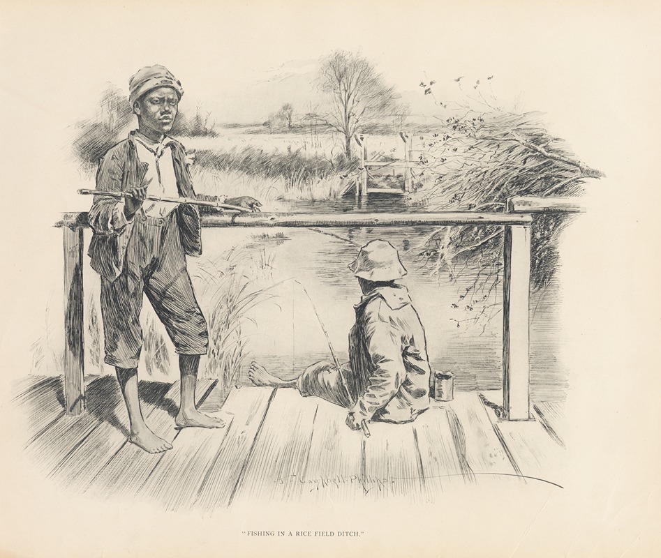 J. Campbell Phillips - Fishing in a rice field ditch