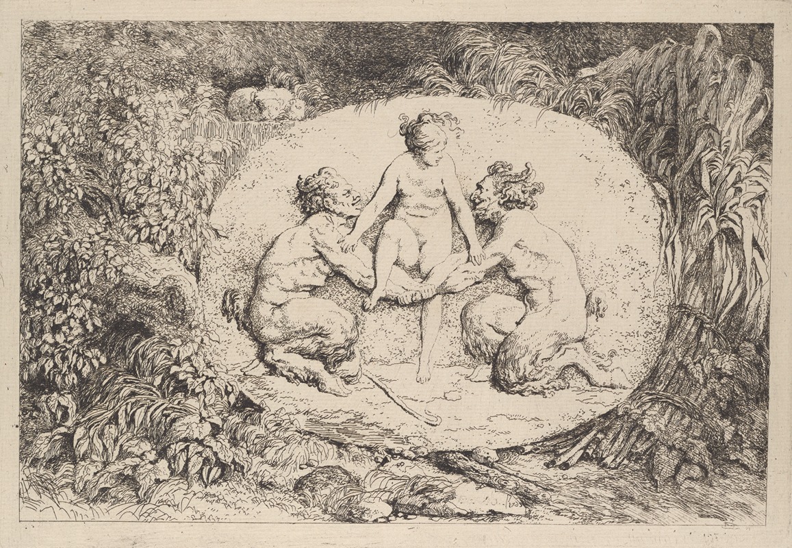 Jean-Honoré Fragonard - Nymph supported by two satyrs