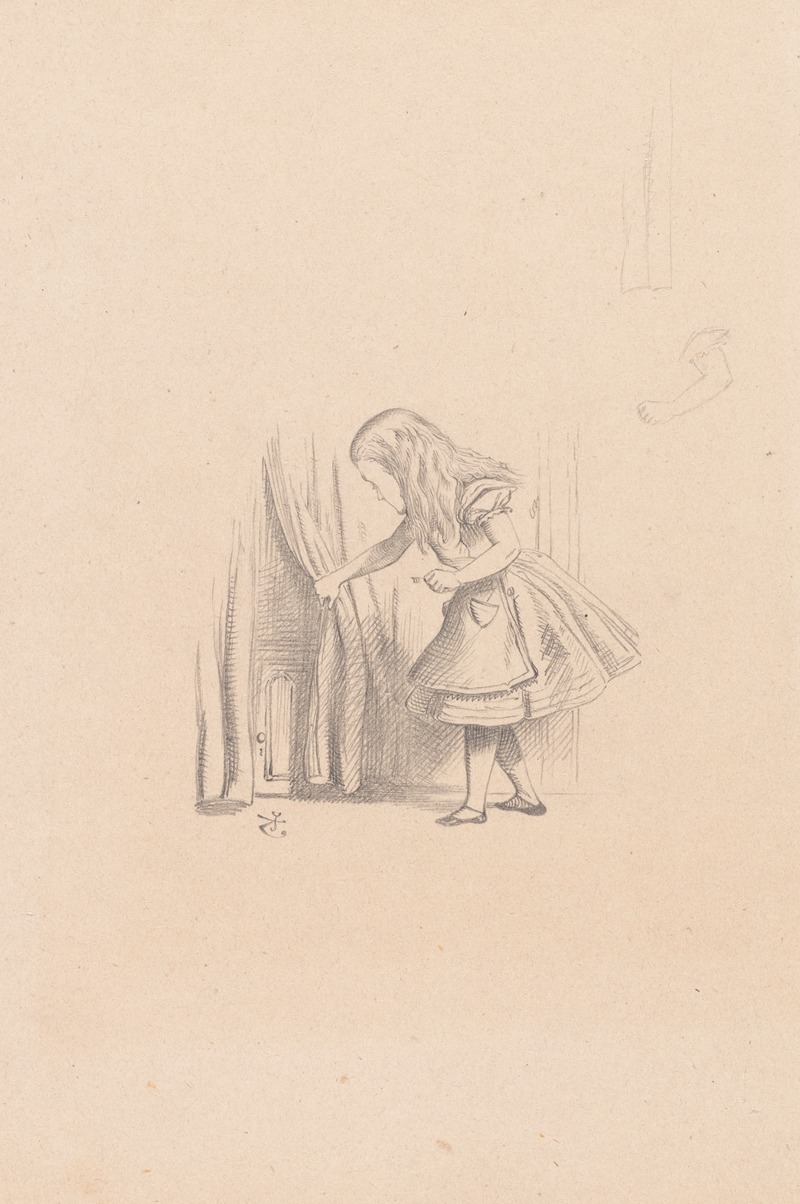 Sir John Tenniel - Drawing of Alice looking for the door