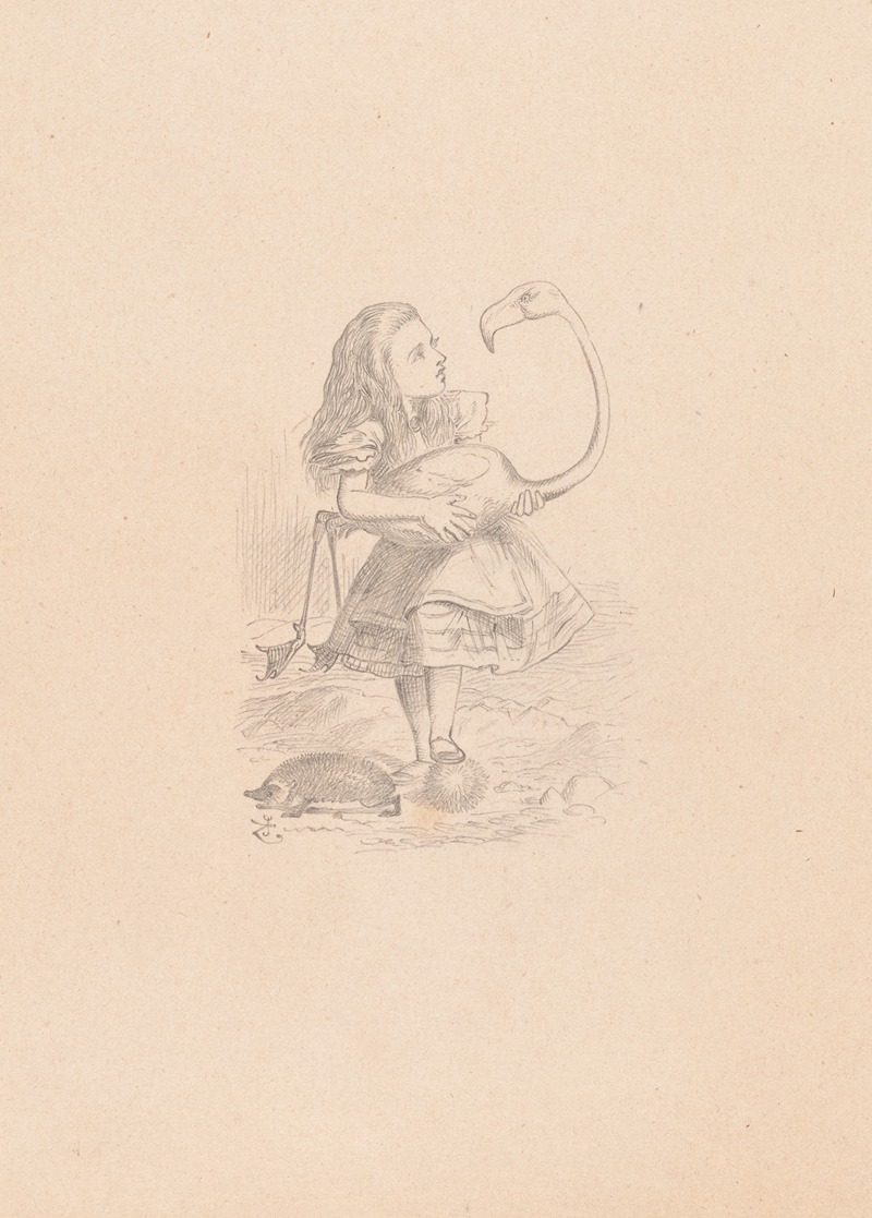 Sir John Tenniel - Drawing of Alice trying to play croquet with flamingo and hedgehog