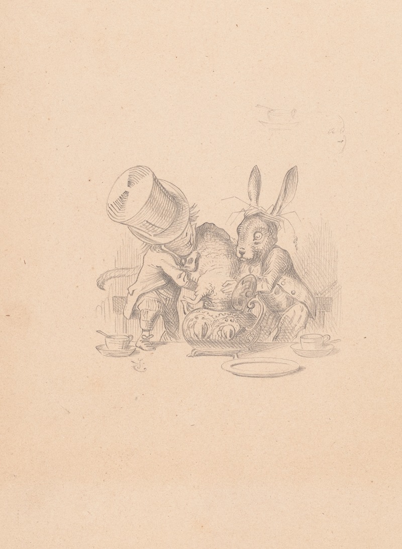 Sir John Tenniel - Drawing of Hatter and March Hare putting dormouse in teapot