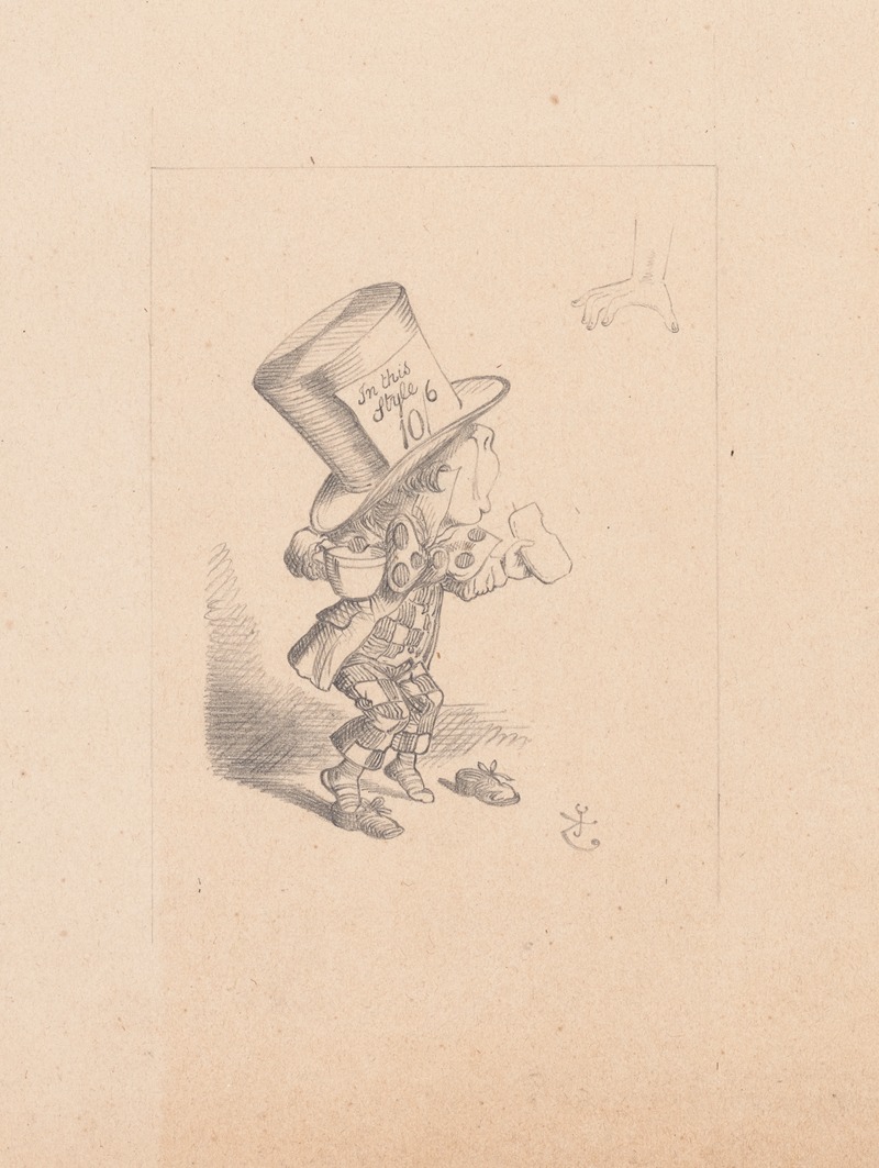 Sir John Tenniel - Drawing of the Mad Hatter arrives hastily in court to testify