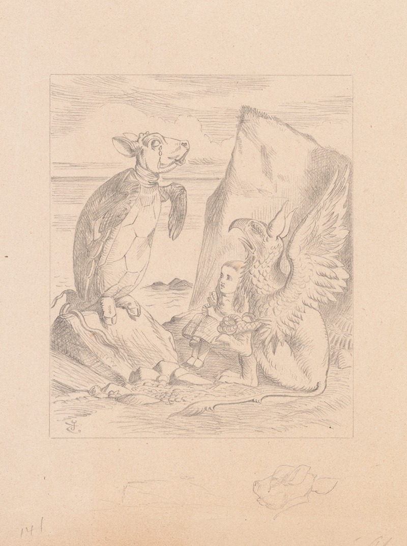 Sir John Tenniel - Drawing of the Mock Turtle and Gryphon sing to Alice