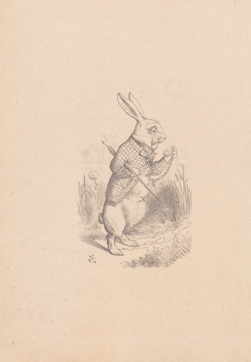 Sir John Tenniel - Drawing of the White Rabbit holding his watch