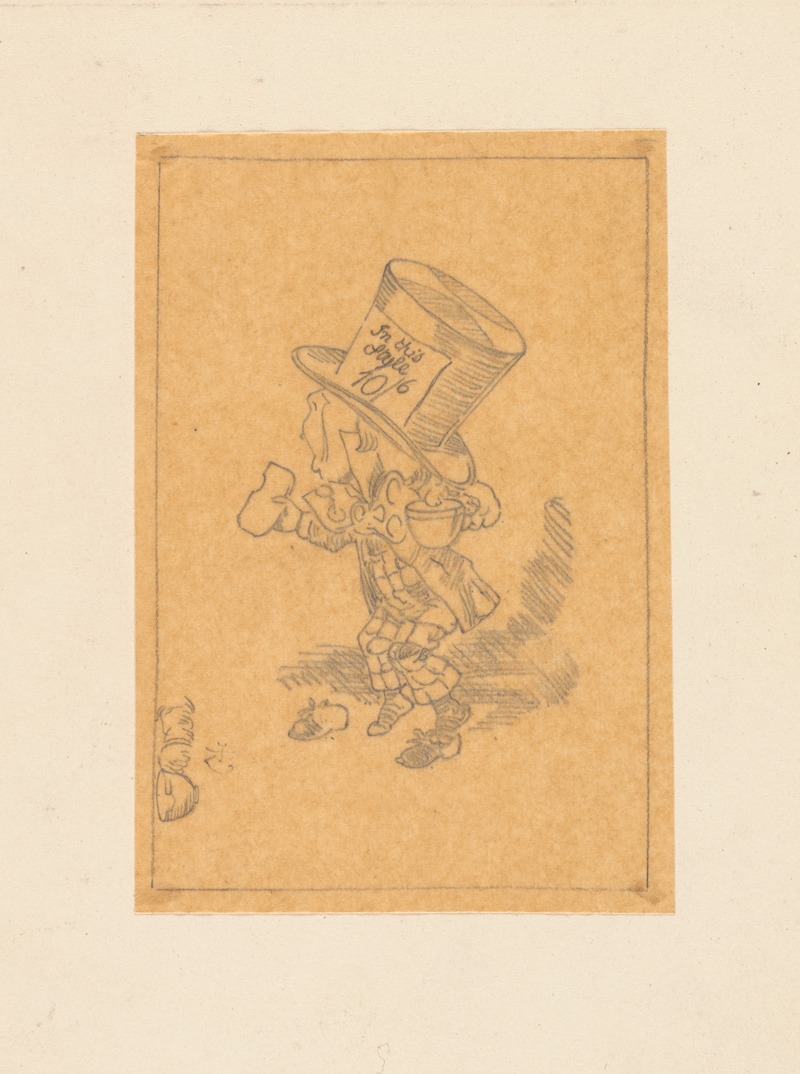 Sir John Tenniel - Tracing of the Mad Hatter arrives hastily in court to testify