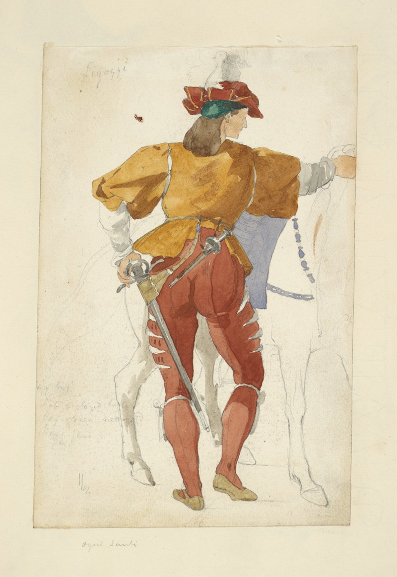 Stewart Watson - Back view of man standing beside a horse