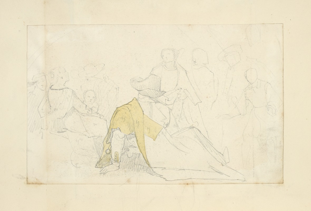 Stewart Watson - Group of figures, with man, viewed from the back, reclining in foreground