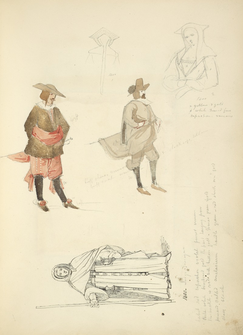 Stewart Watson - Half length study of a woman, 1400; Man in breeches, sash, pointed shoes, stockings, and hat; A monk in his habit, 1400