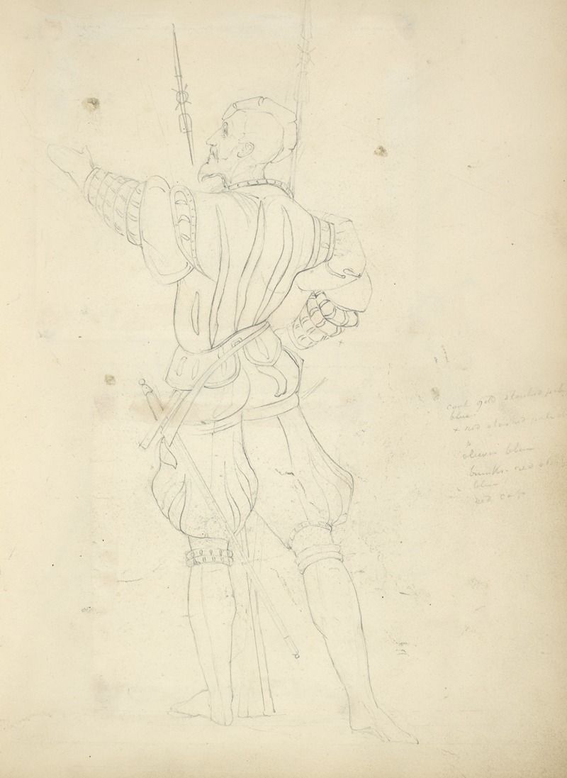 Stewart Watson - Man in breeches and doublet with sword, viewed from the back
