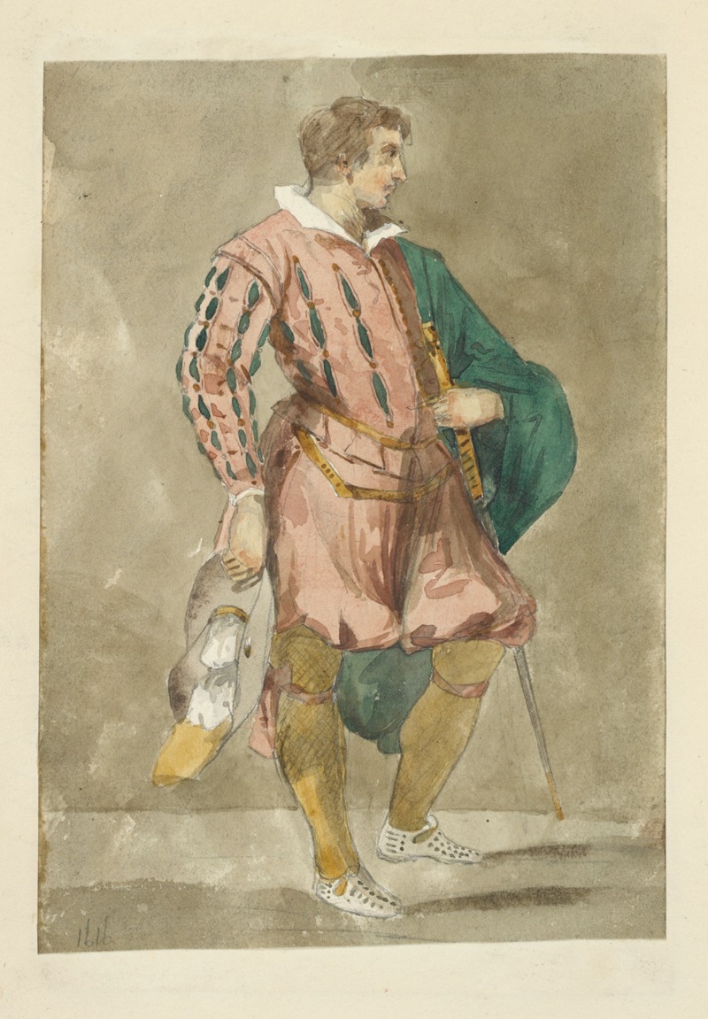 Stewart Watson - Man in doublet, breeches, tights, with mantle, sword, and hat