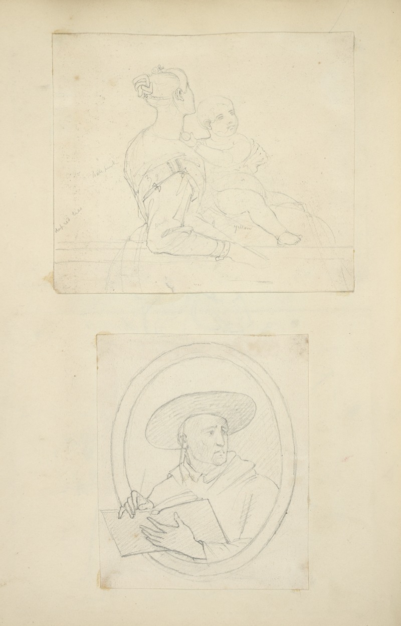 Stewart Watson - Mother and baby; Man in wide brimmed hat holding a sketchbook