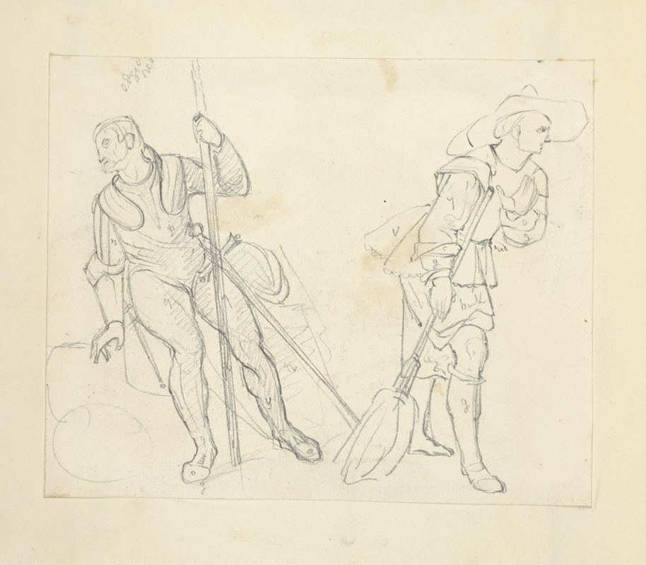 Stewart Watson - Two figures with various aspects of their garments diagrammed