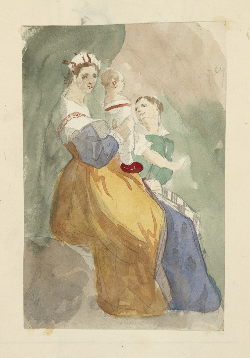 Stewart Watson - Two seated women, one holding a baby