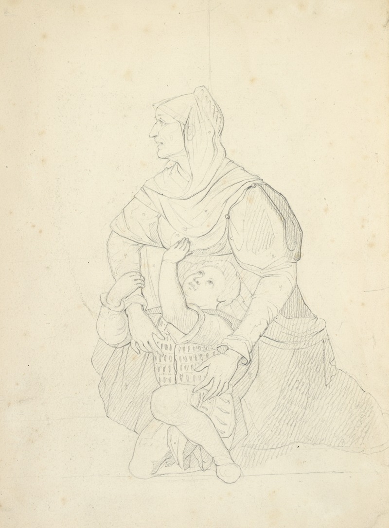 Stewart Watson - Woman in head piece and dress with shawl, with boy in doublet and breeches