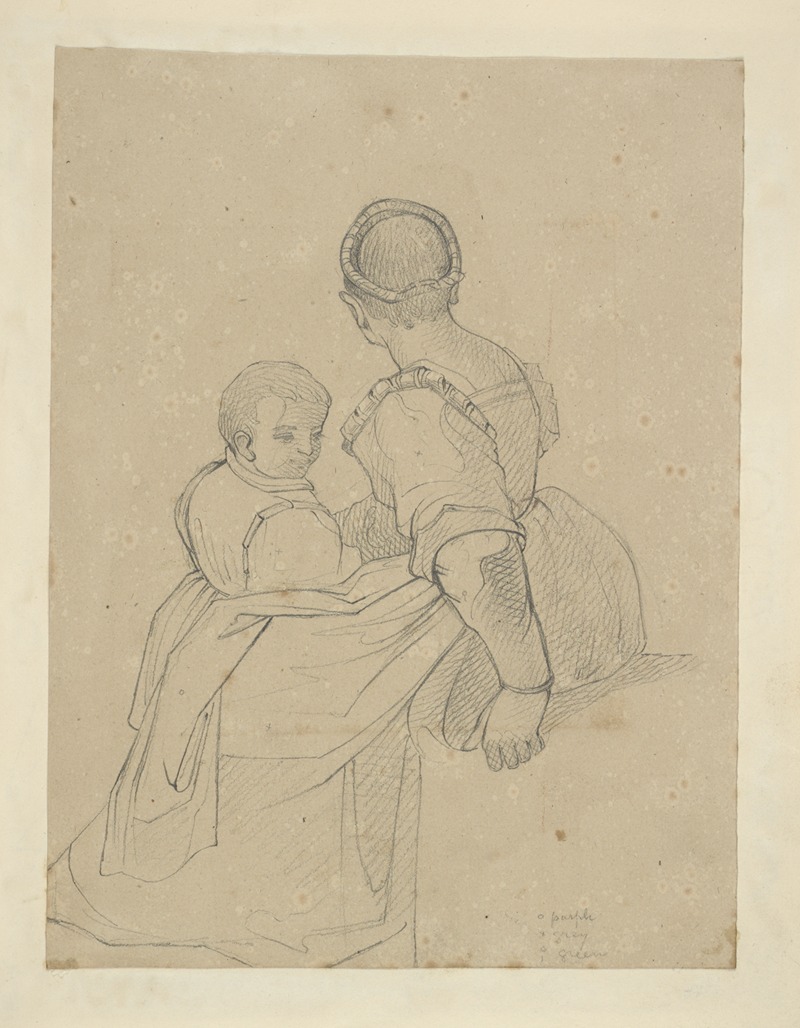 Stewart Watson - Woman with back turned toward viewer with boy on her lap