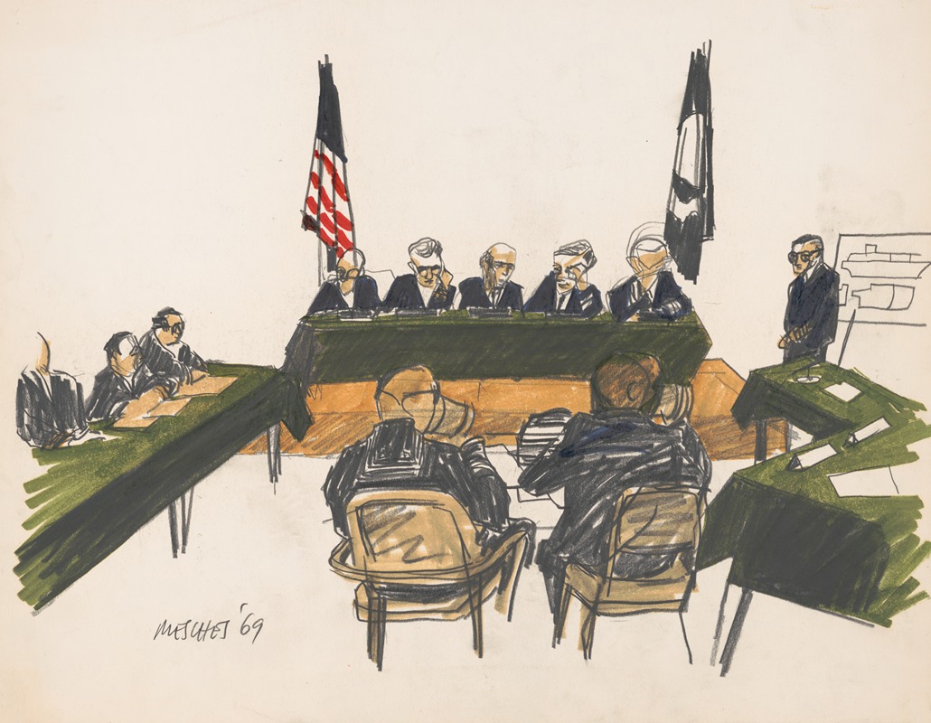 Arnold Mesches - Five admirals at a court of naval inquiry, led by Vice-Admiral Harold G. Bowen, Jr., in Coronado, California