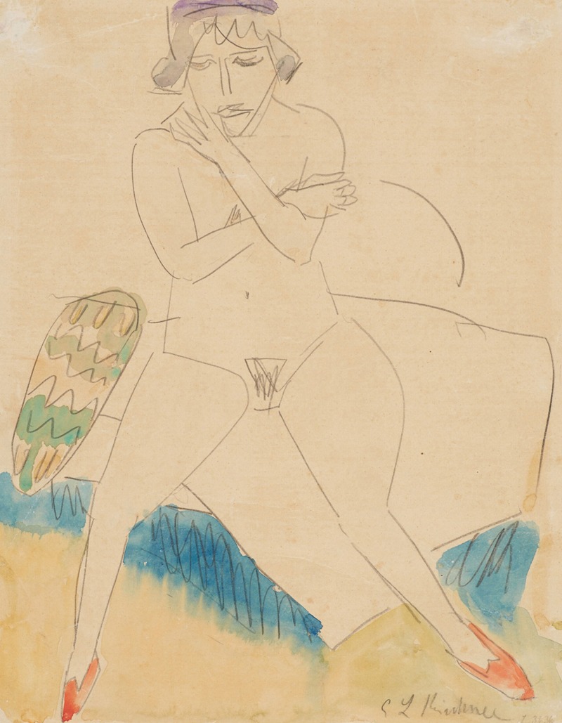 Ernst Ludwig Kirchner - Auf einem Sessel sitzender Akt (Seated nude on an armchair)