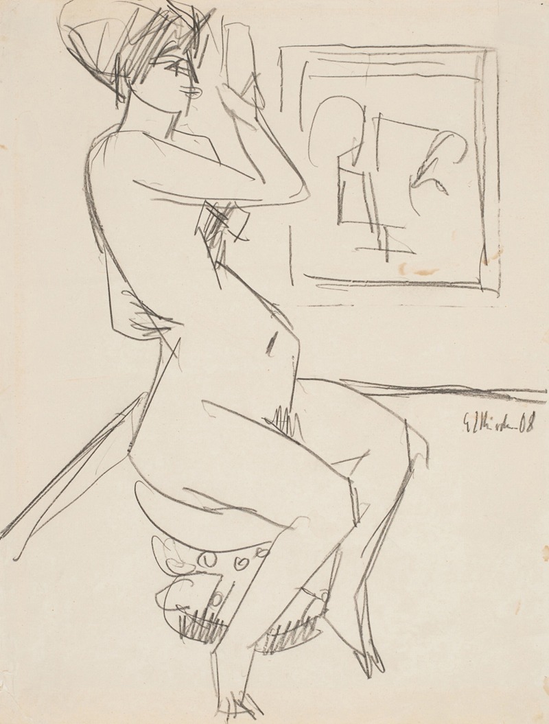Ernst Ludwig Kirchner - Sitzende auf dem Pantherstuhl (Toilette – Frau vor Spiegel)