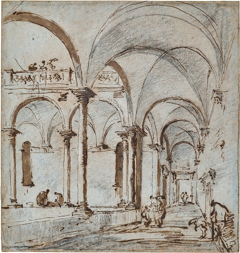 Francesco Guardi - A vaulted courtyard with figures