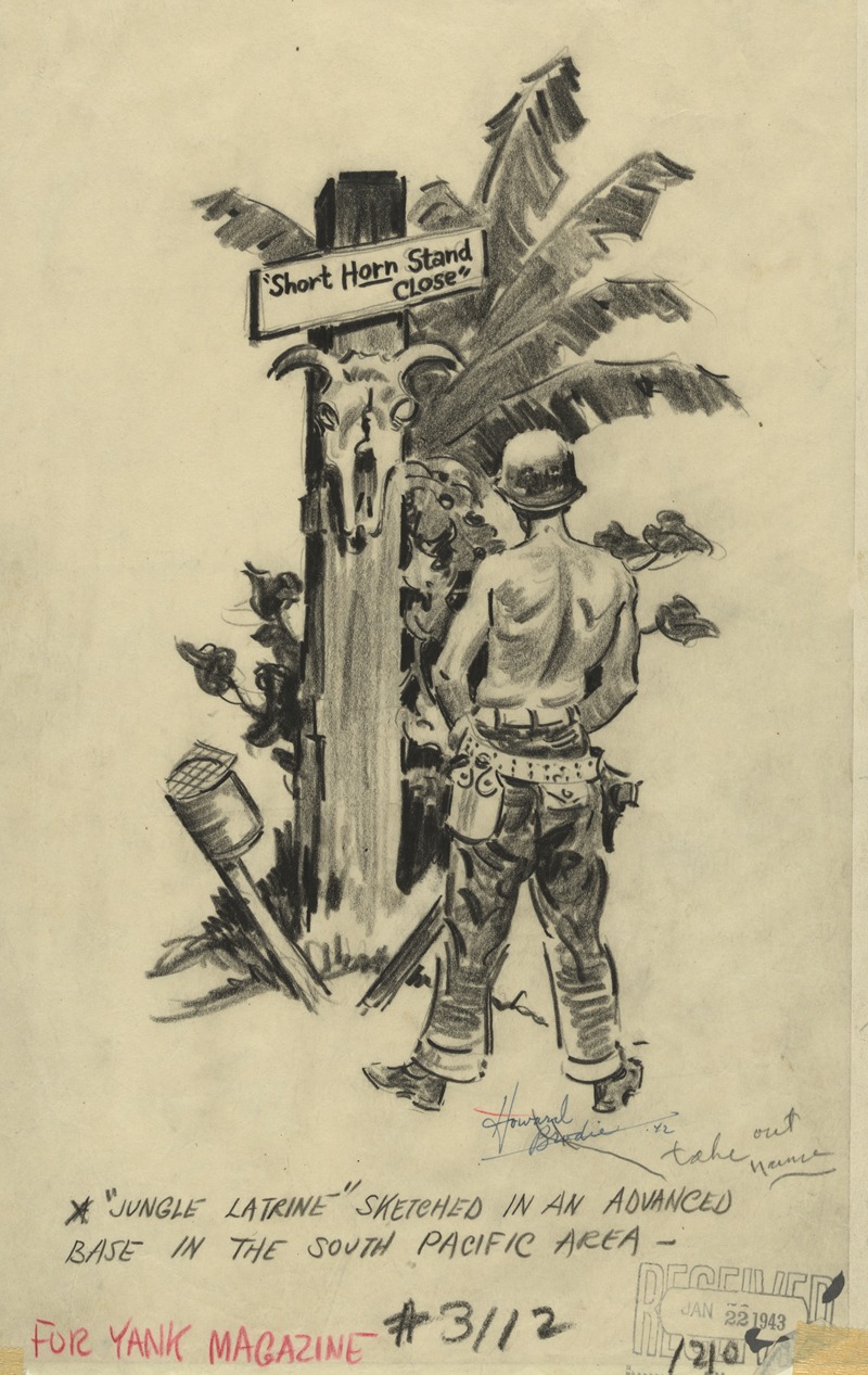 Howard Brodie - ‘Jungle latrine’ sketched in an advanced base in the South Pacific area