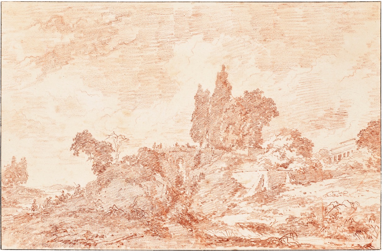 Jean-Honoré Fragonard - A wooded landscape with a distant villa