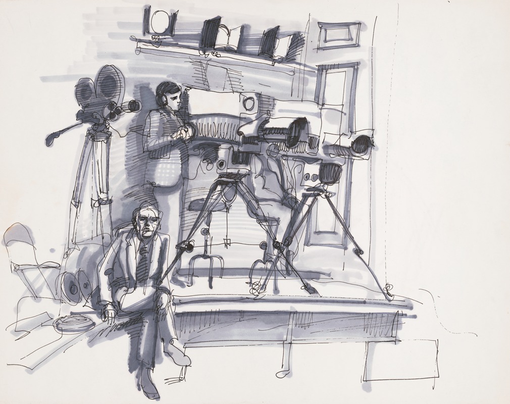 Joseph Papin - News and television cameras, perhaps related to the Senate Watergate hearings