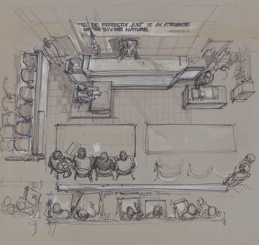 Joseph Papin - Overhead view of courtroom at New York State Supreme Court, Brooklyn.