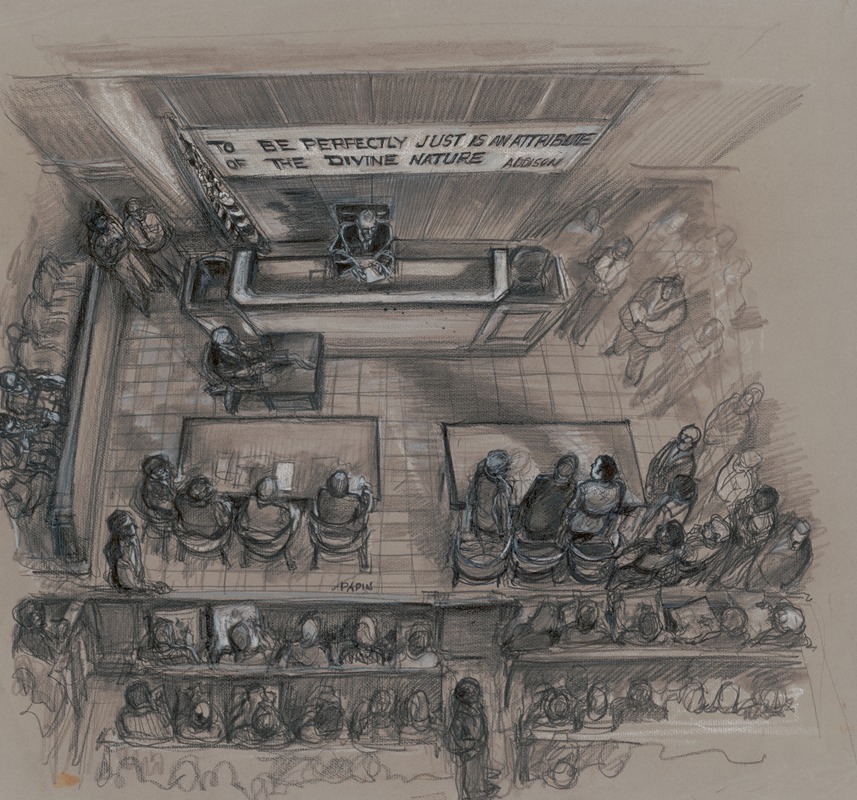 Joseph Papin - Overhead view of courtroom at New York State Supreme Court, Brooklyn