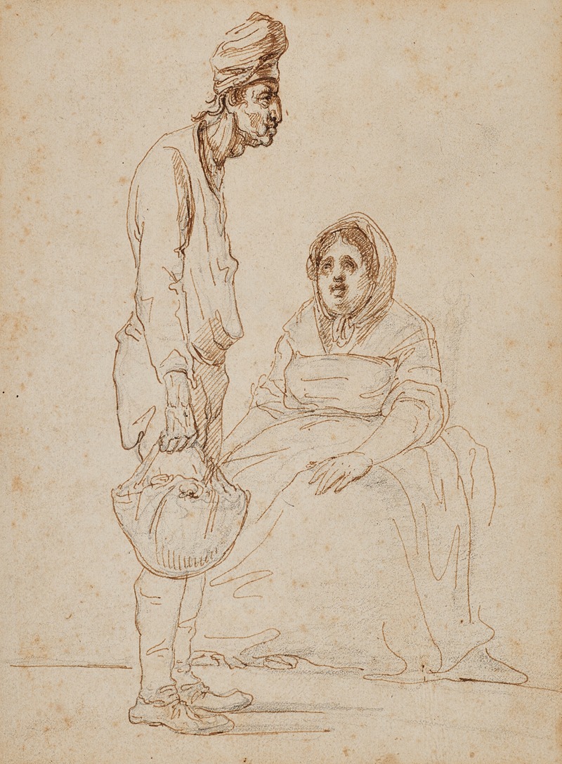 Vivant Denon - Caricatures of a man holding a basket and a seated woman